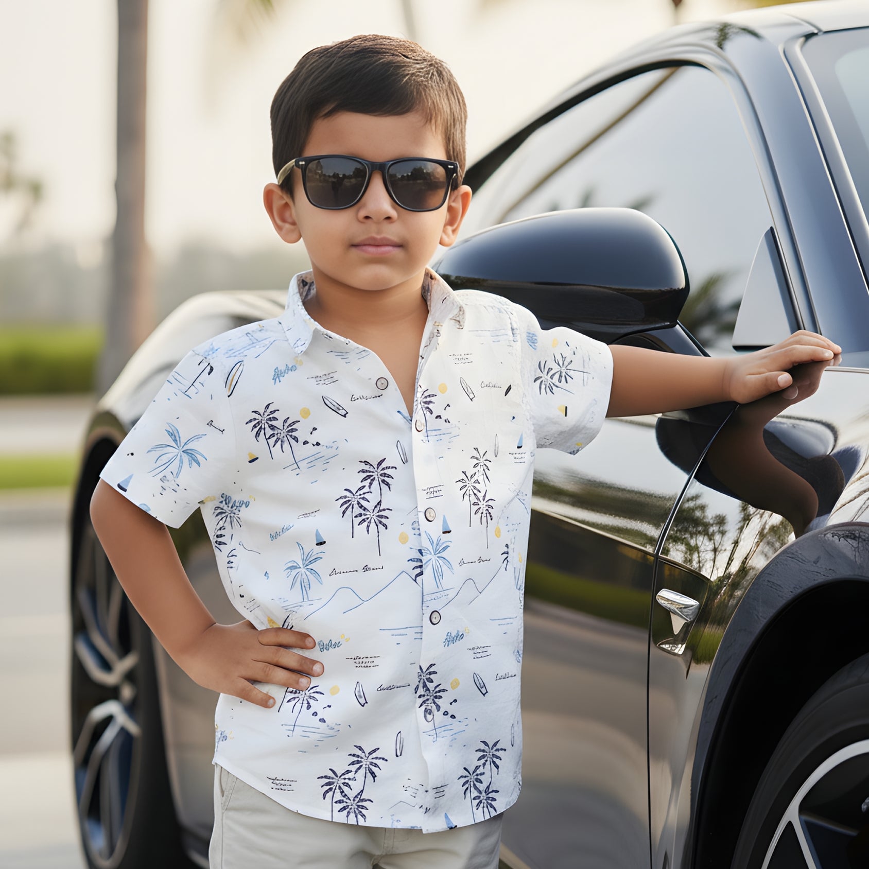 Boys Beach look White printed shirt