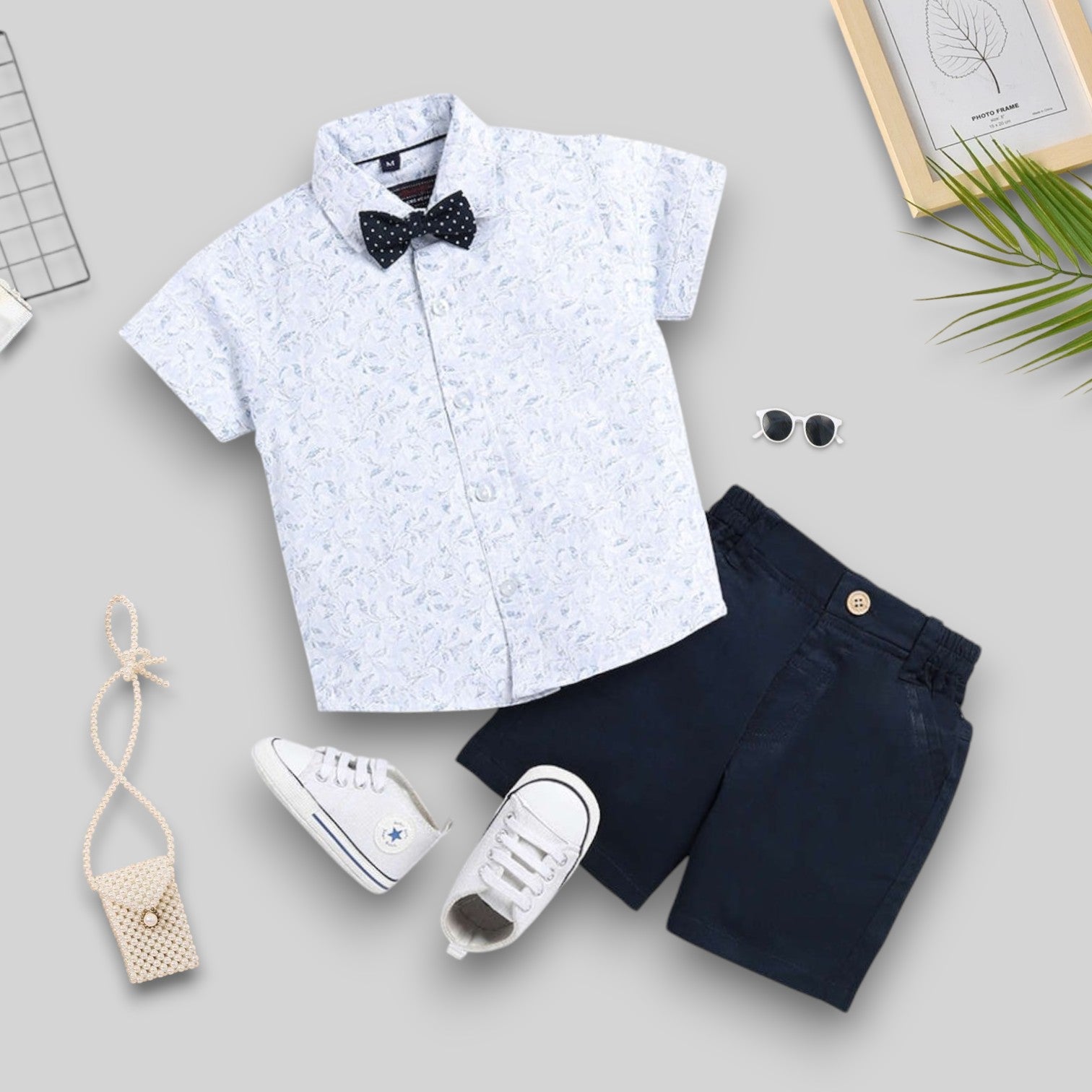 Kukus91 Boys White Printed Shirt with Short Pair set