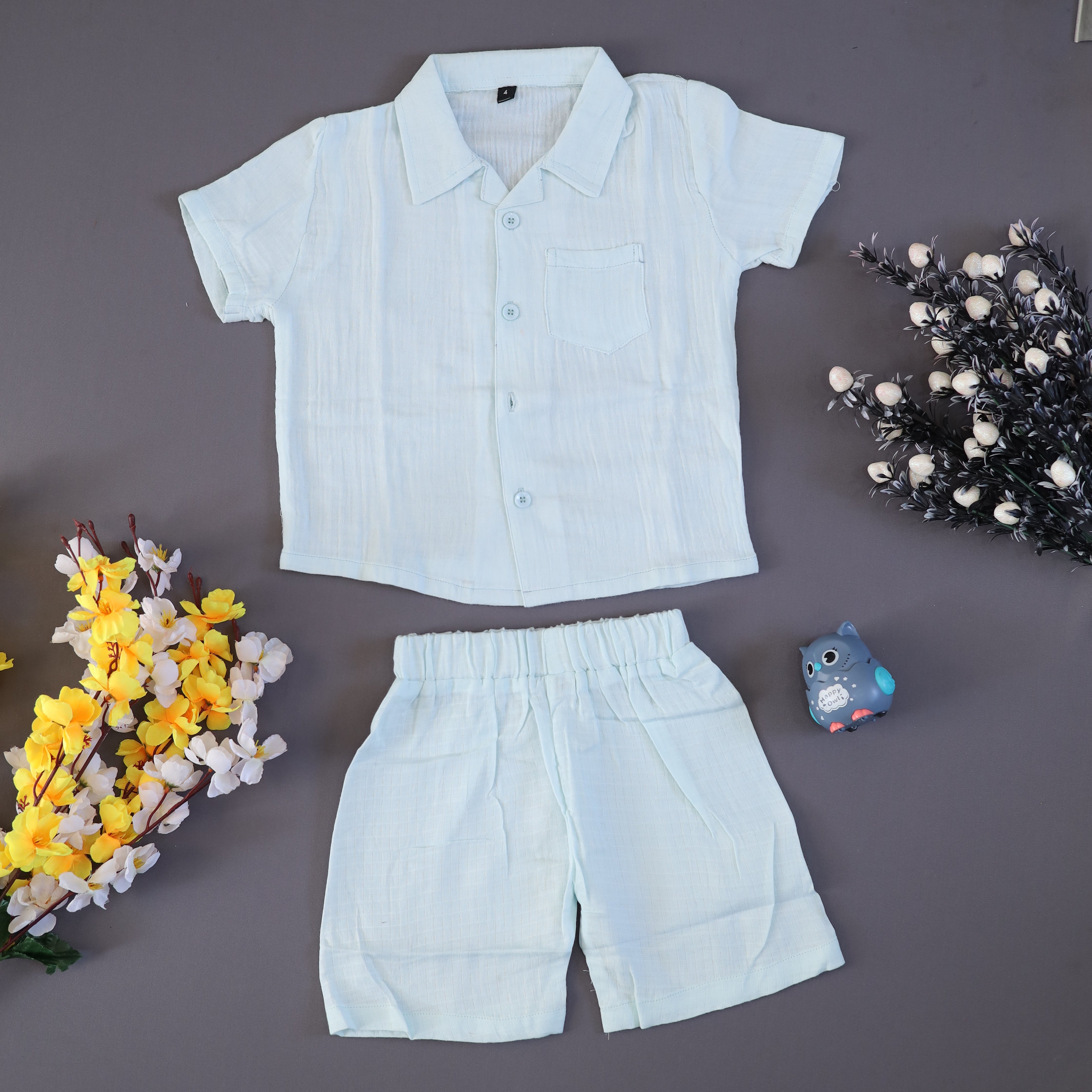 Kukus91 Kids Plain Muslin Shirt & Short