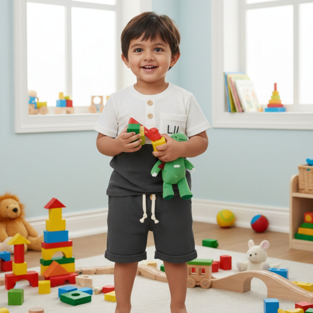 Lil Bro Waffle Cotton Co-Ord Set