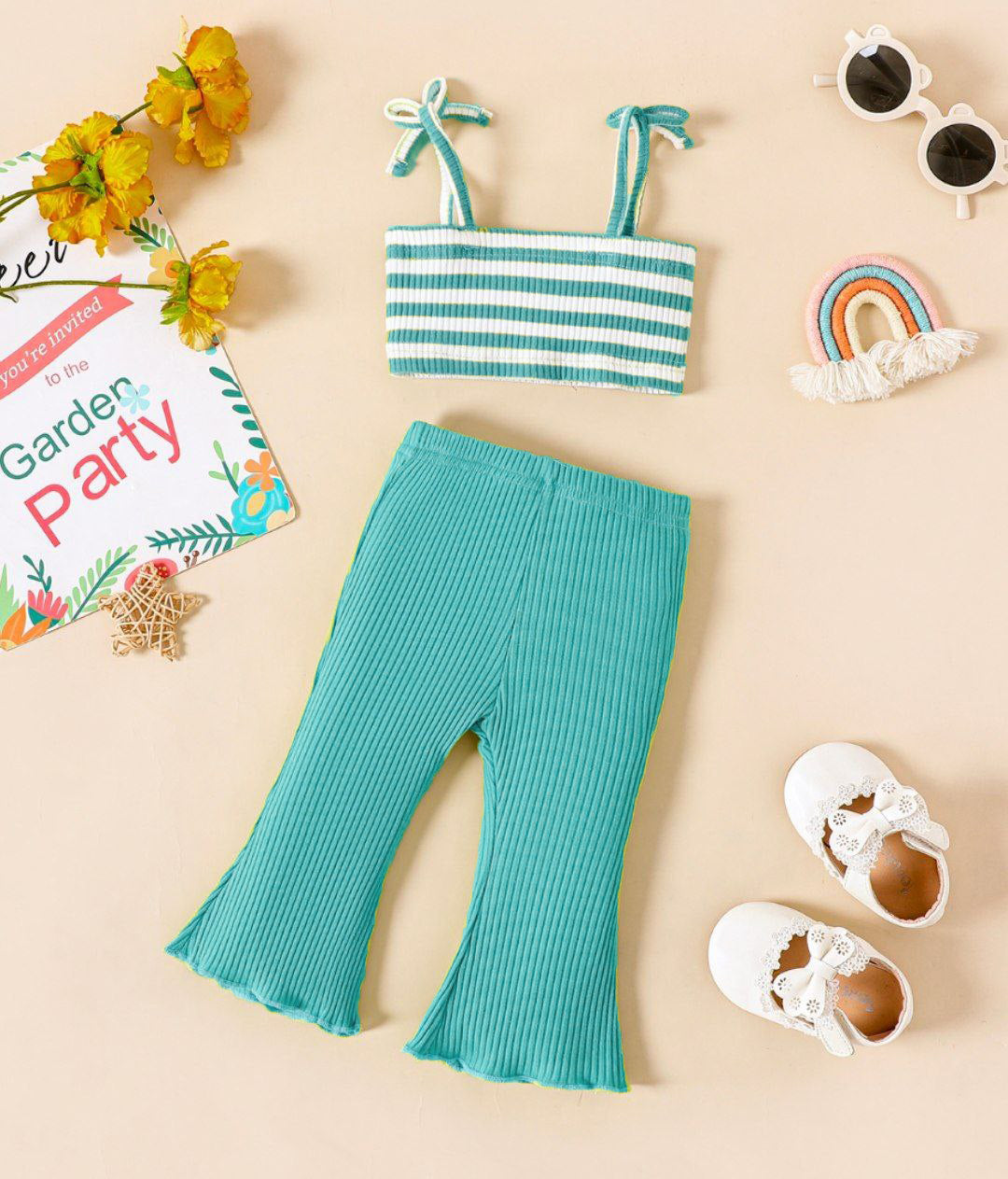 Girls Western Wear Stripe Tops & Bottom Set