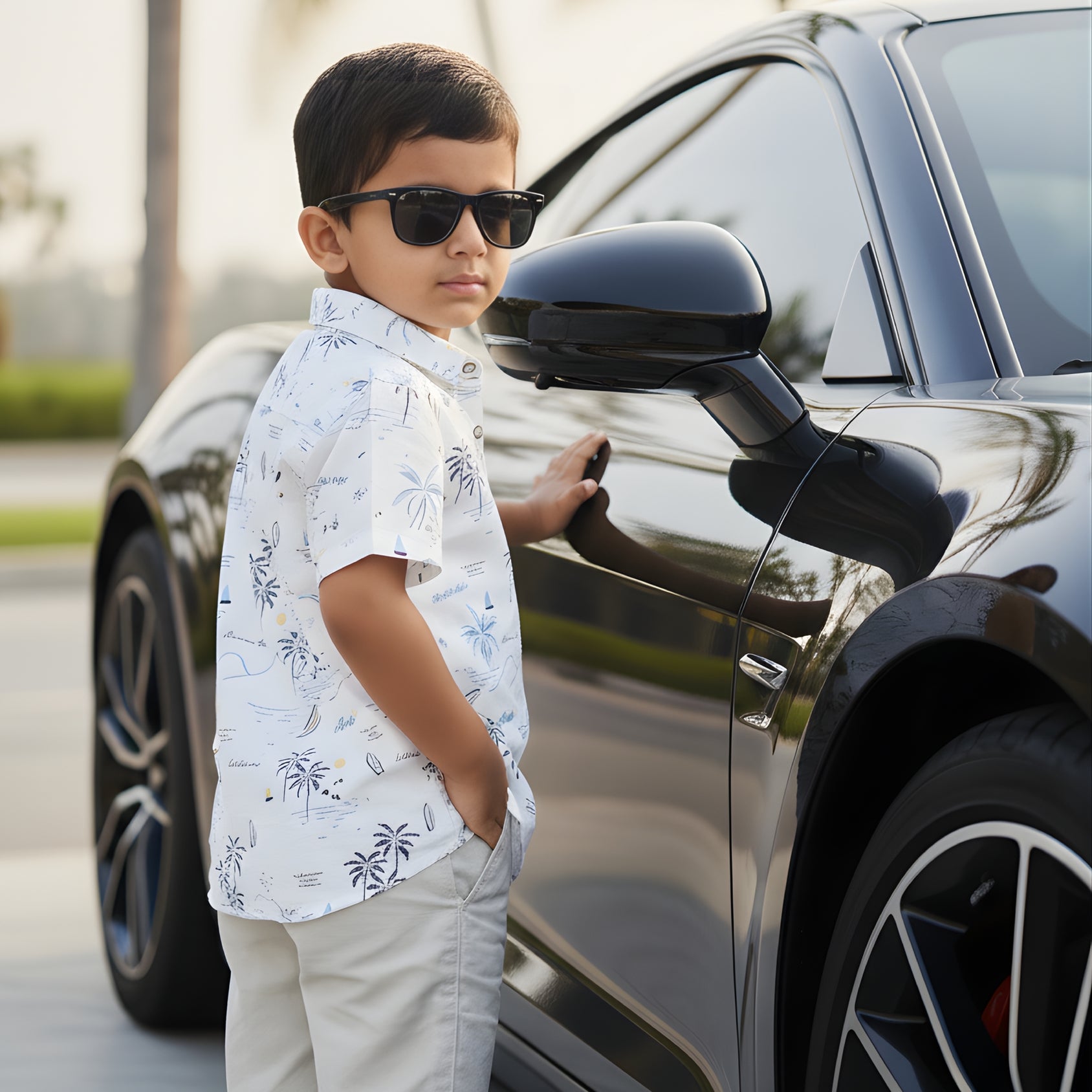 Boys Beach look White printed shirt