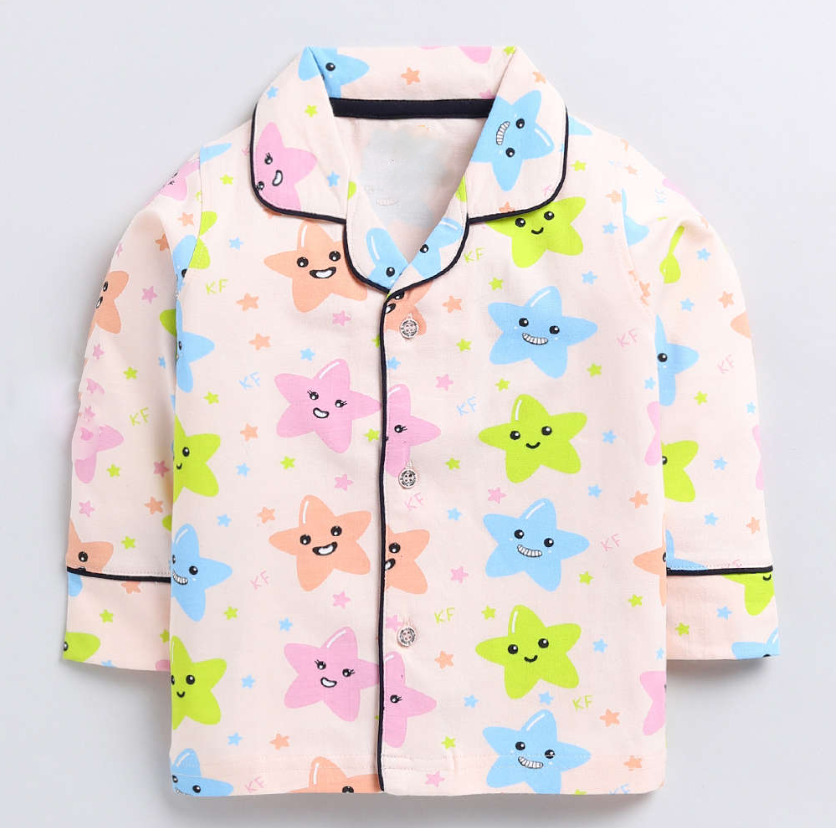 Kukus91 Girls Smiley star Night suit Pair