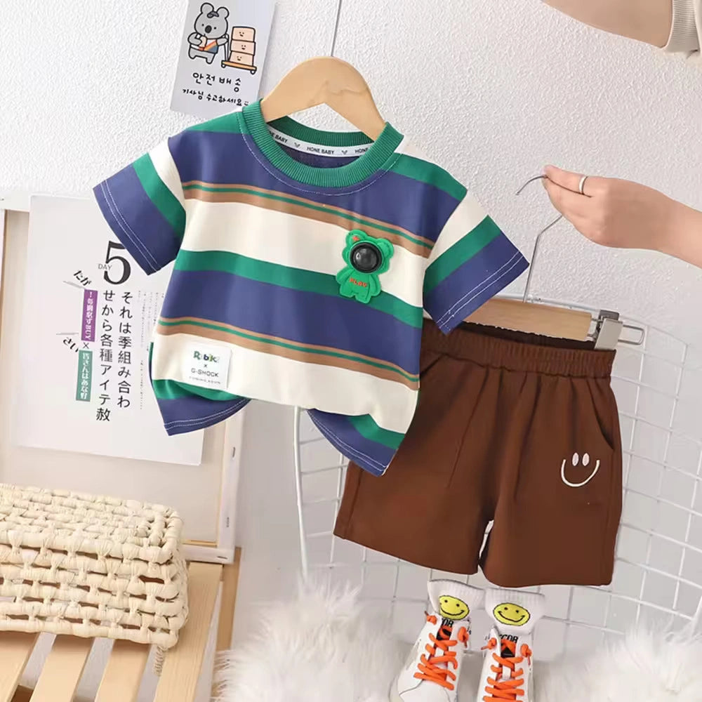Premium Striped T-Shirt & Shorts Set for Boys