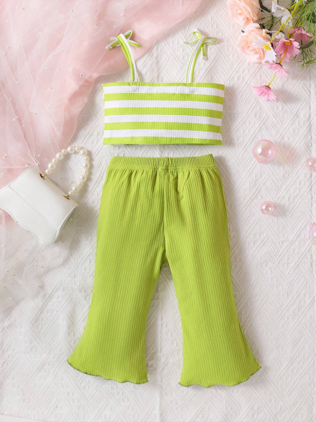 Girls Western Wear Stripe Tops & Bottom Set