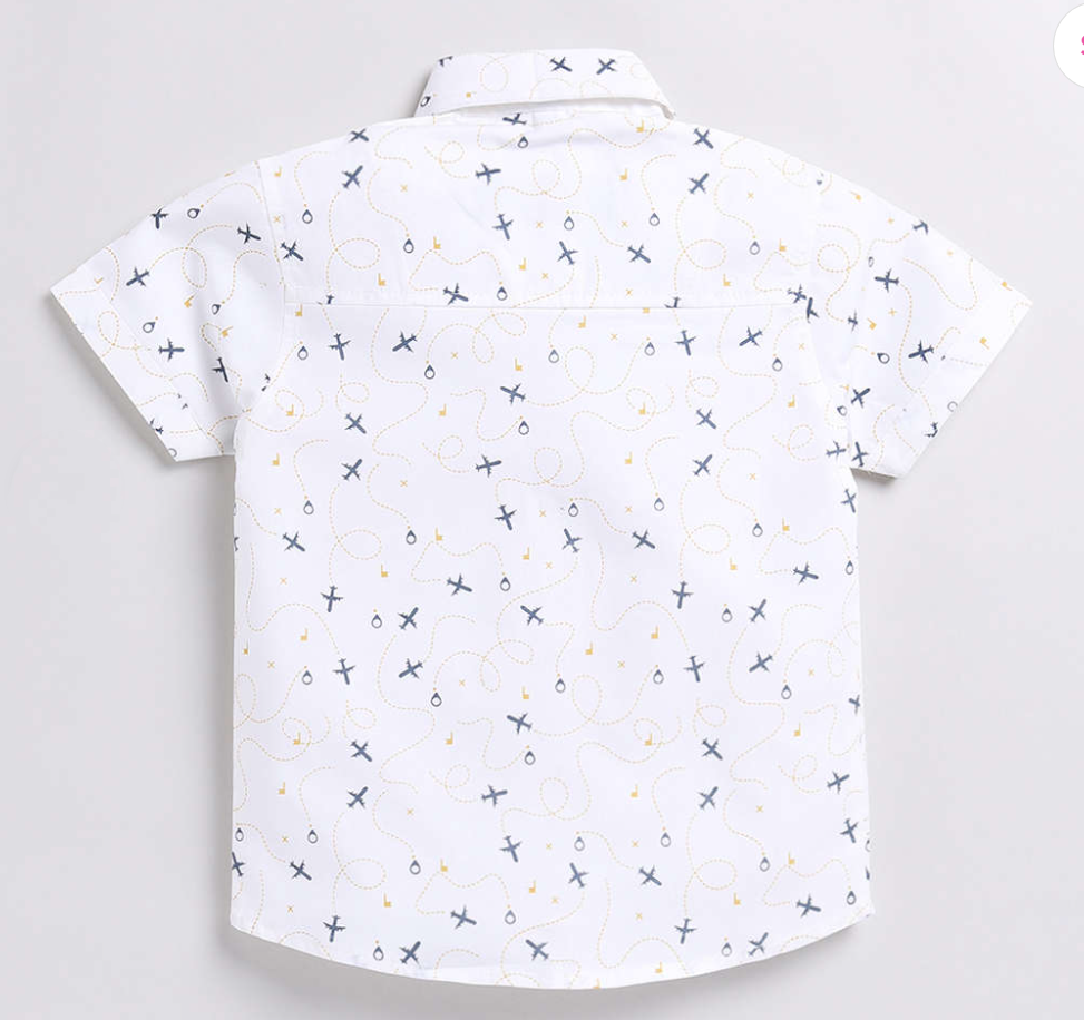 Kukus91 Boys white printed and Cream short pair set