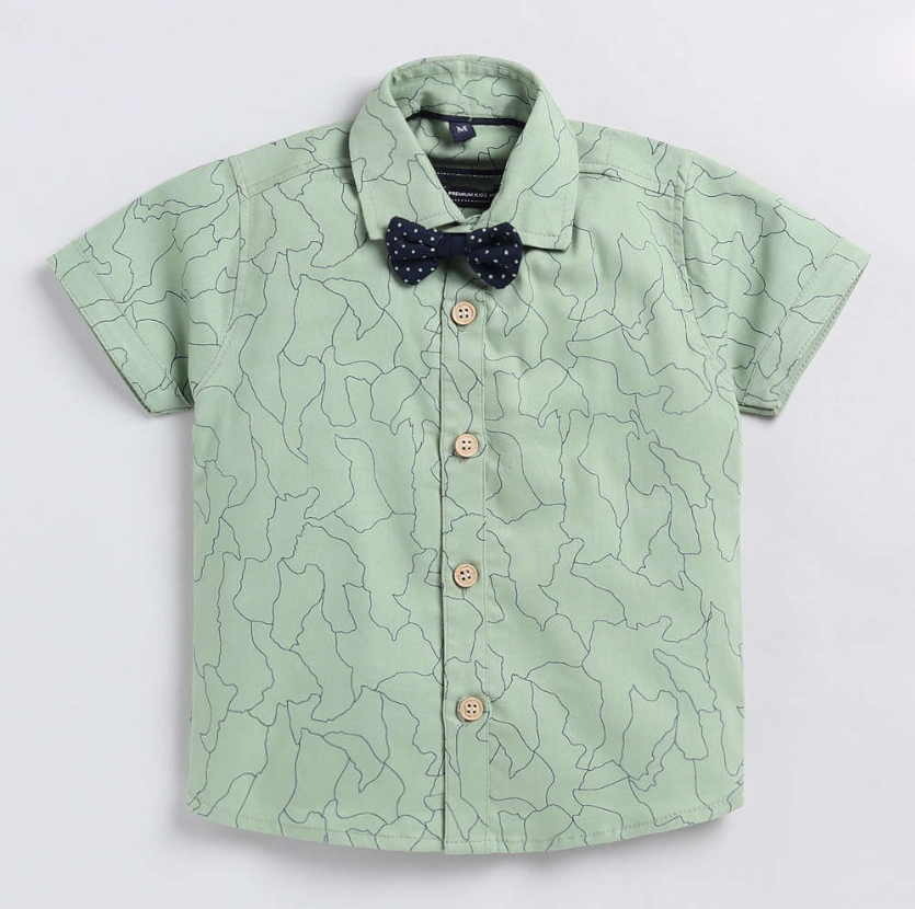 Kukus91 Boys Light Green printed shirt with short pair set