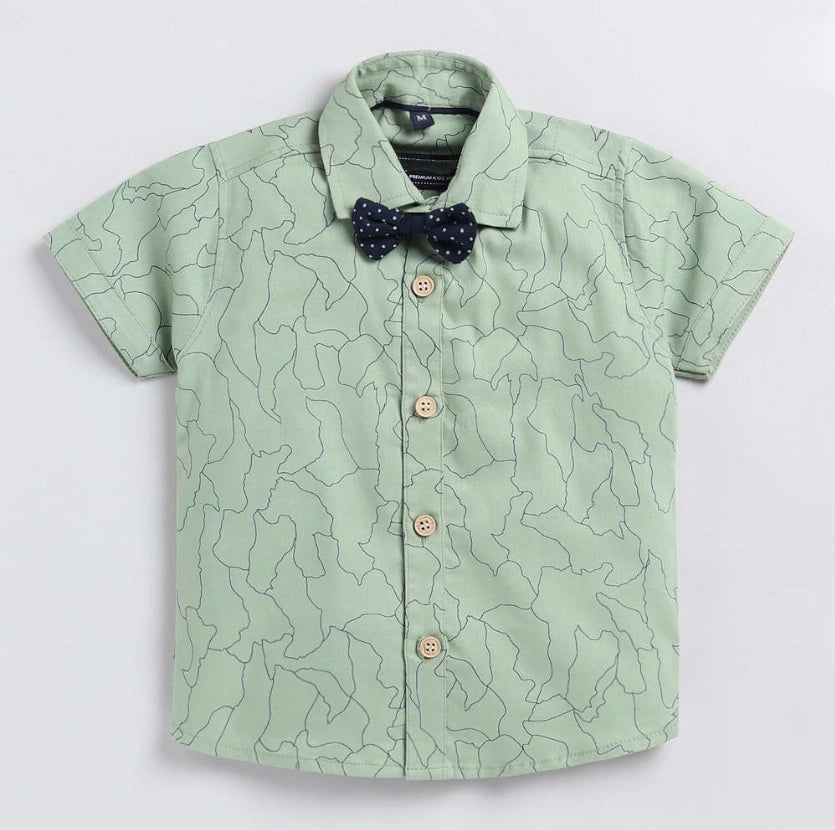 Kukus91 Boys Light Green printed shirt with short pair set