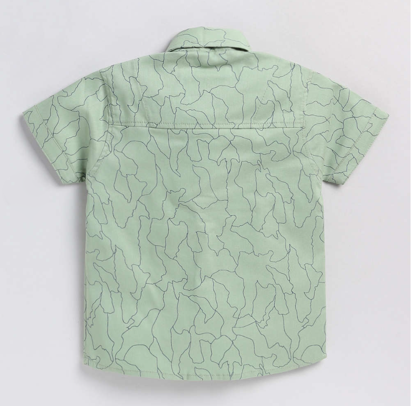 Kukus91 Boys Light Green printed shirt with short pair set