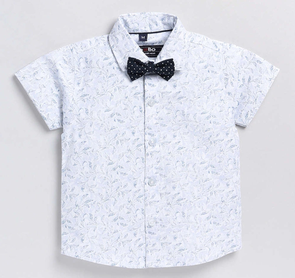 Kukus91 Boys White Printed Shirt with Short Pair set