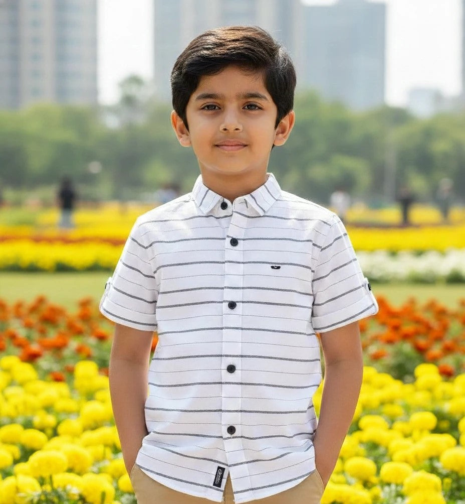 Boys White lining Cotton shirt