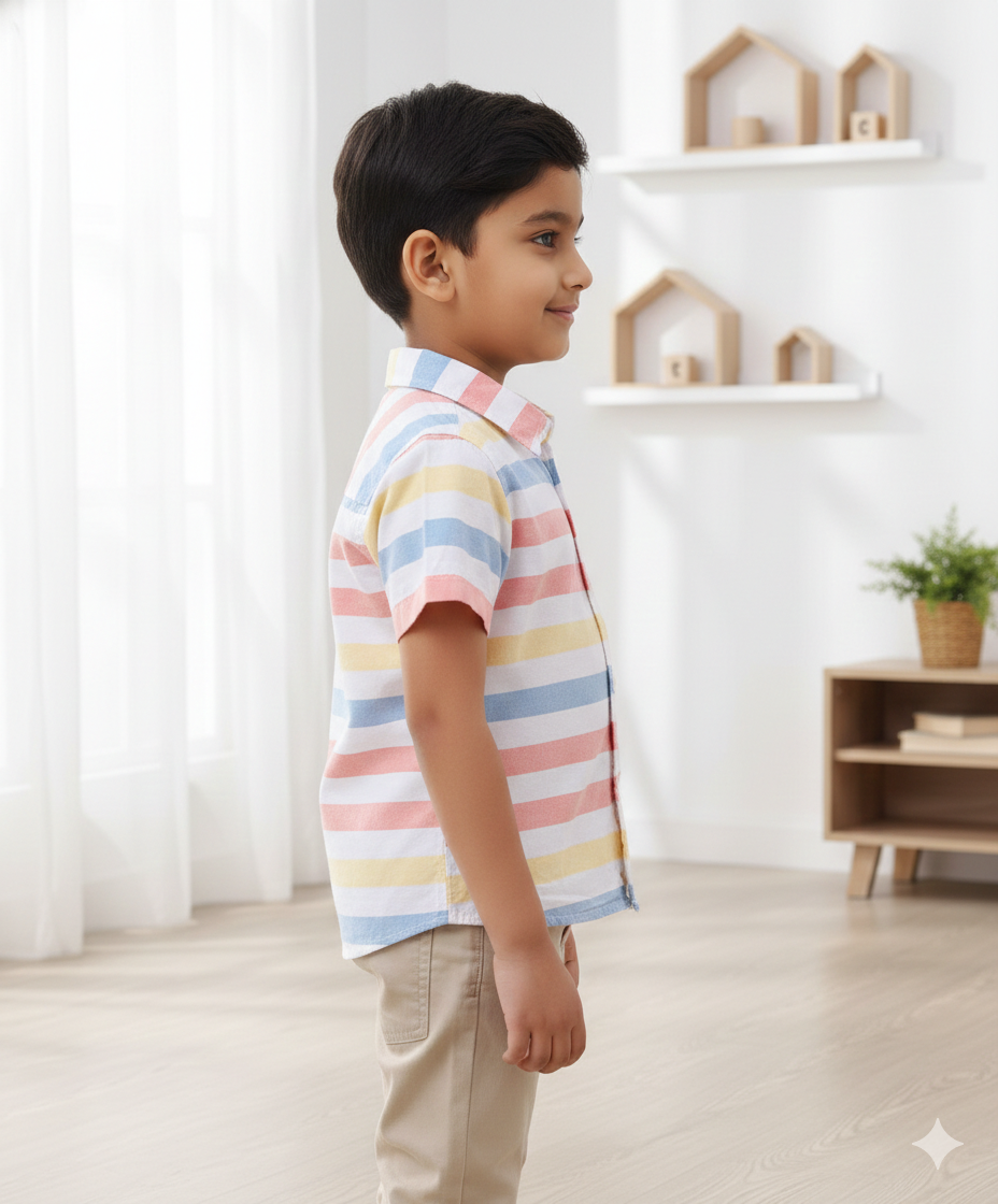 Rainbow Stripe Boys Cotton Shirt
