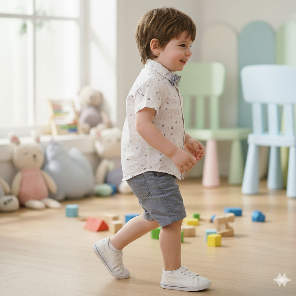 Boys white printed and Cream short pair set