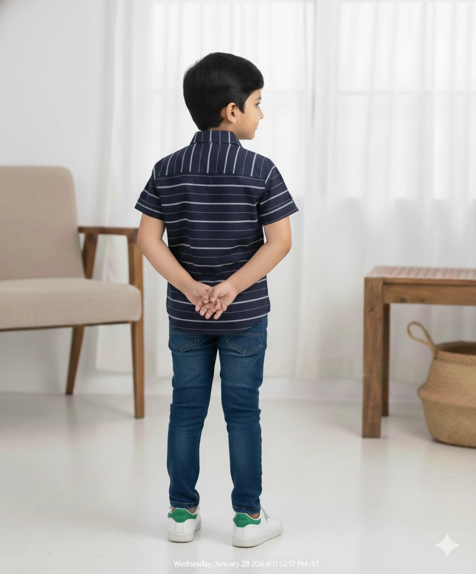 Boys Navy Blue Cotton shirt