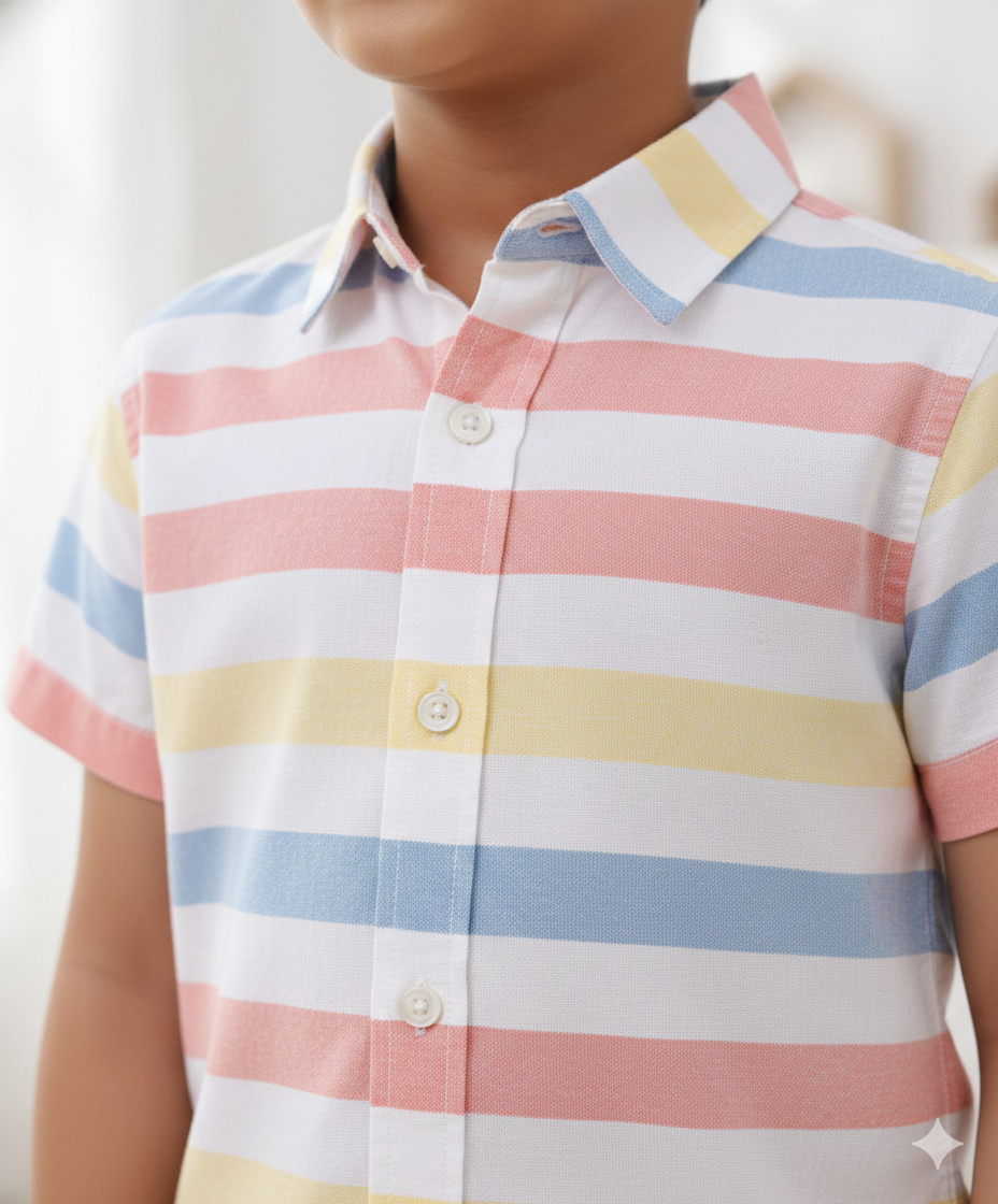 Rainbow Stripe Boys Cotton Shirt