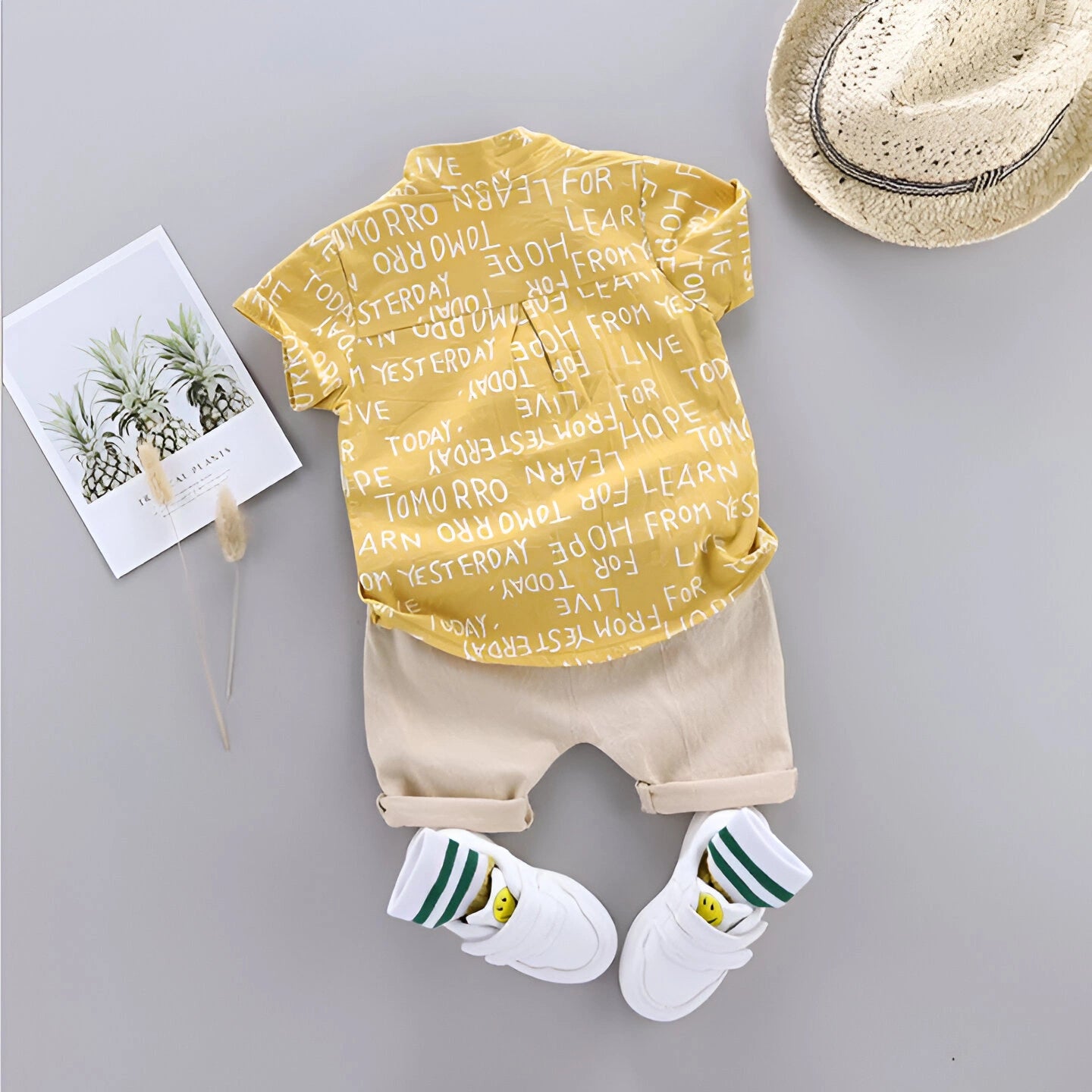 Kukus91 Boy Alphabet Yellow Shirt with Short Pair Set