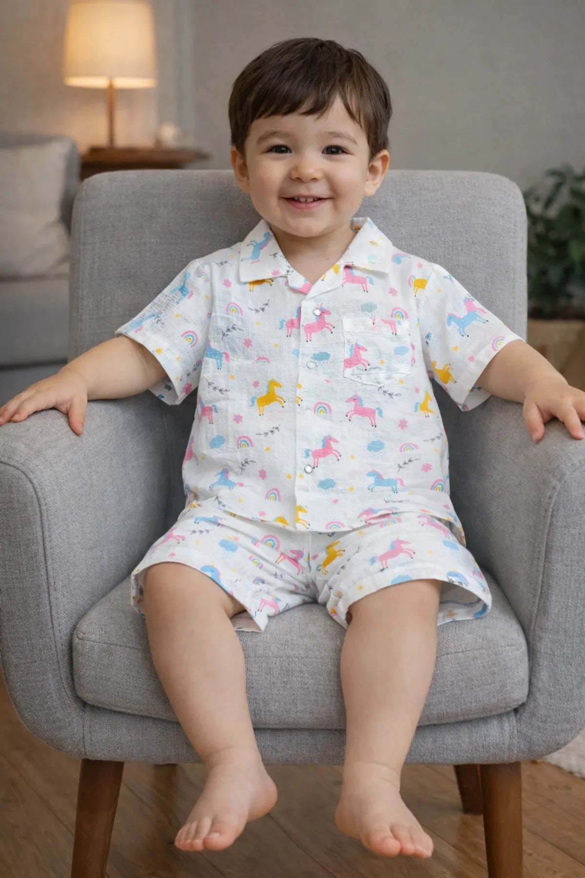 Summer Unicorn Dreams Pure Muslin Set (Shirt & Shorts)
