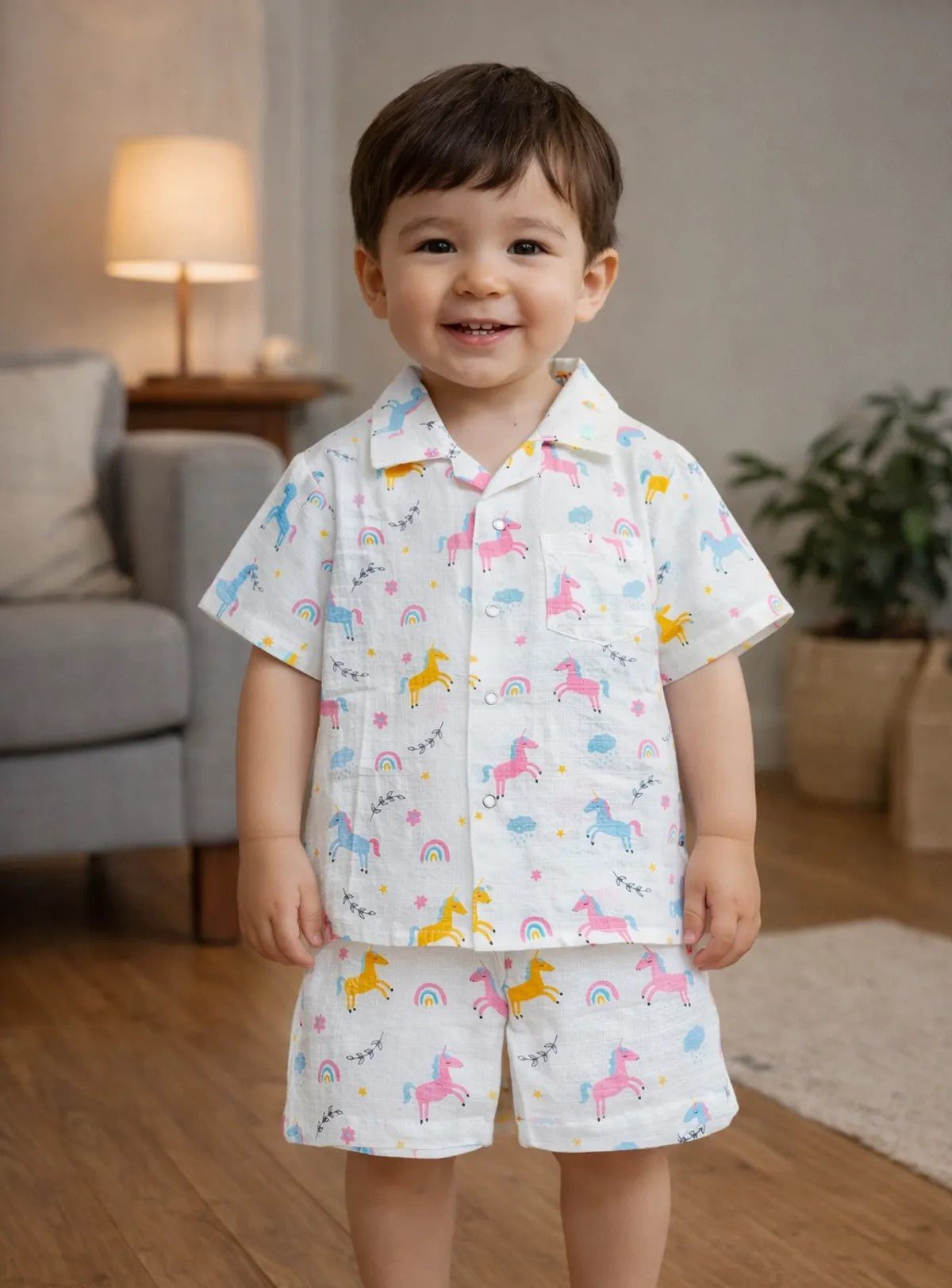 Summer Unicorn Dreams Pure Muslin Set (Shirt & Shorts)