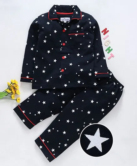 Kukus91 Girls White star Night suit pair