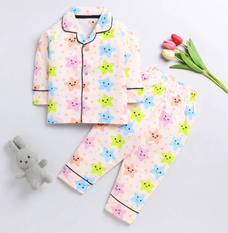 Kukus91 Girls Smiley star Night suit Pair