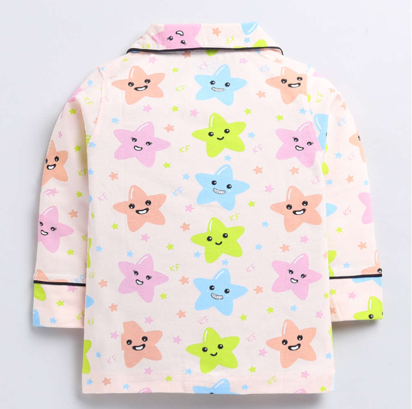 Kukus91 Girls Smiley star Night suit Pair