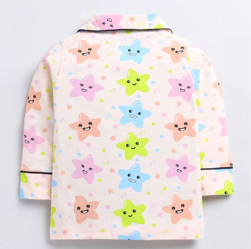 Kukus91 Girls Smiley star Night suit Pair