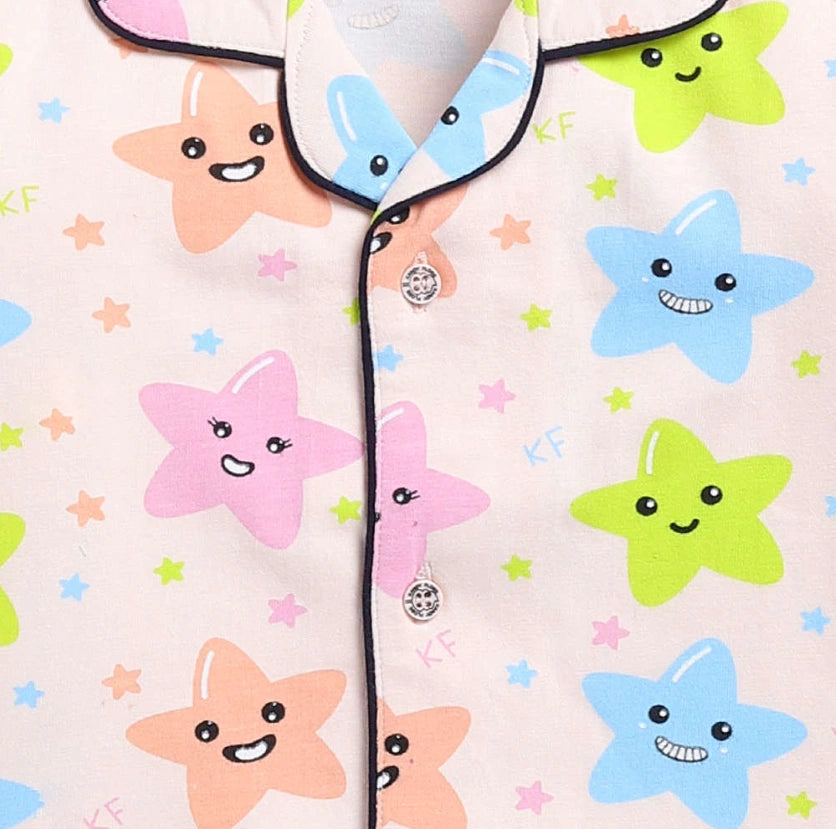 Kukus91 Girls Smiley star Night suit Pair