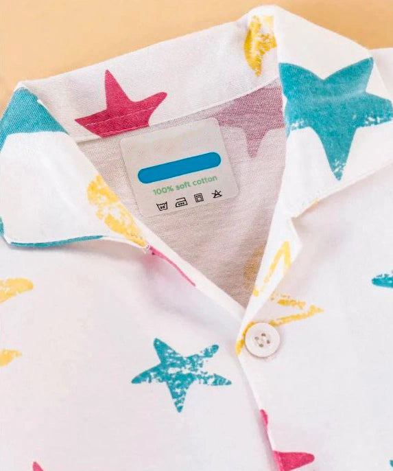 Kukus91 Baby white star Unisex Night suit Pair