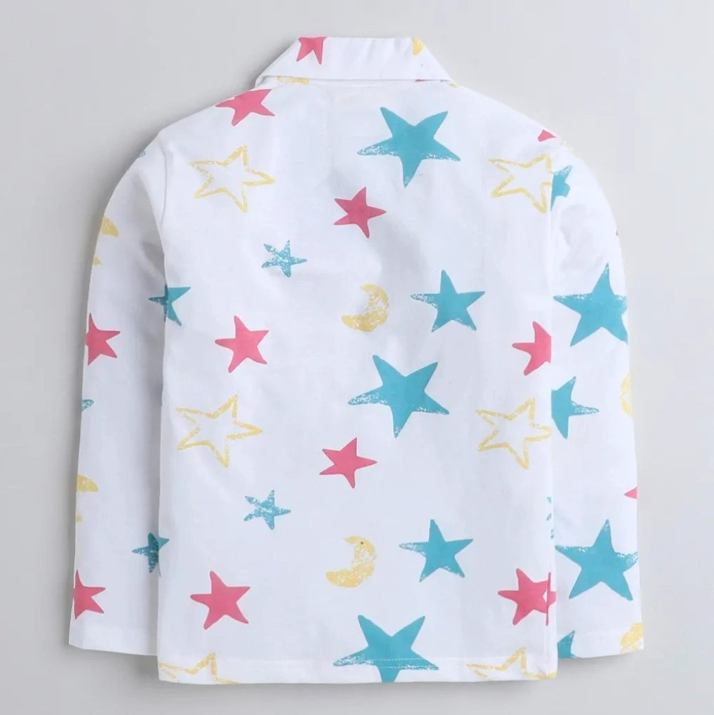 Kukus91 Baby white star Unisex Night suit Pair