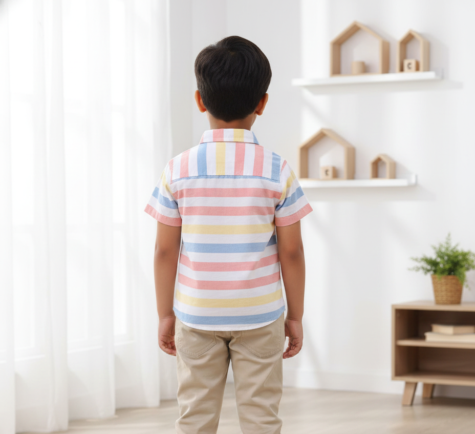 Rainbow Stripe Boys Cotton Shirt