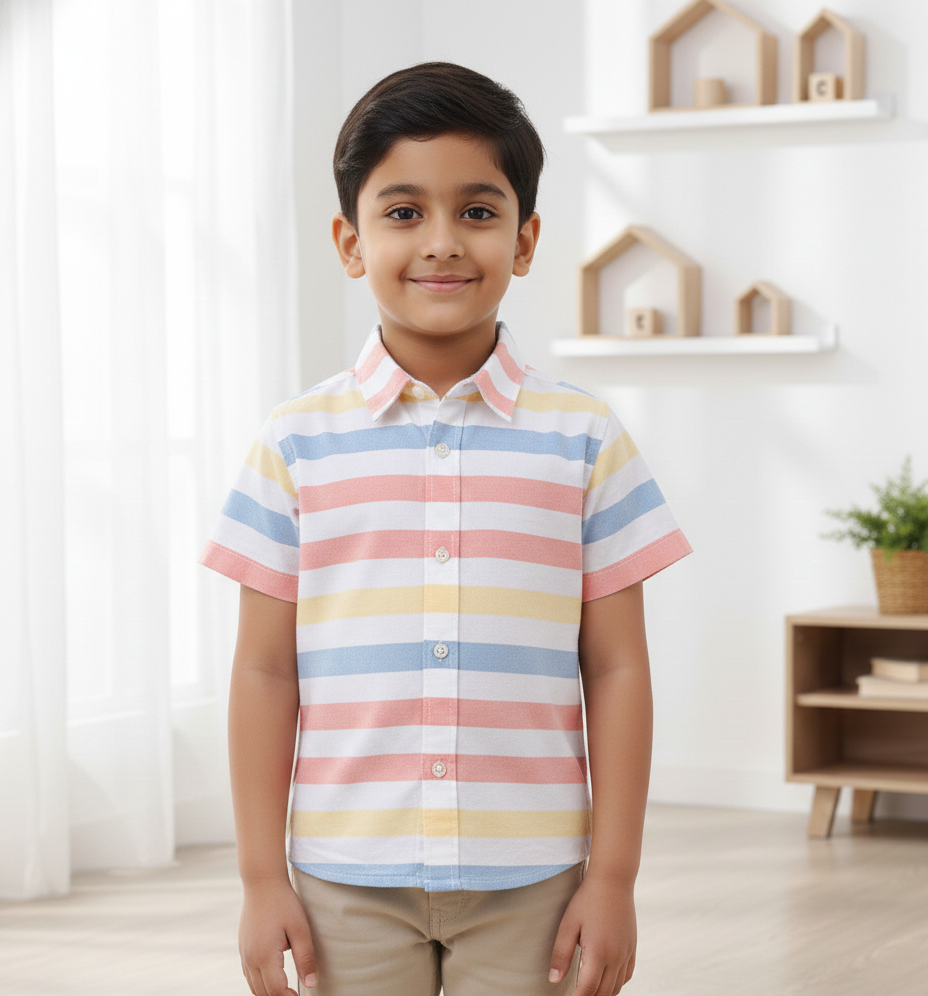 Rainbow Stripe Boys Cotton Shirt