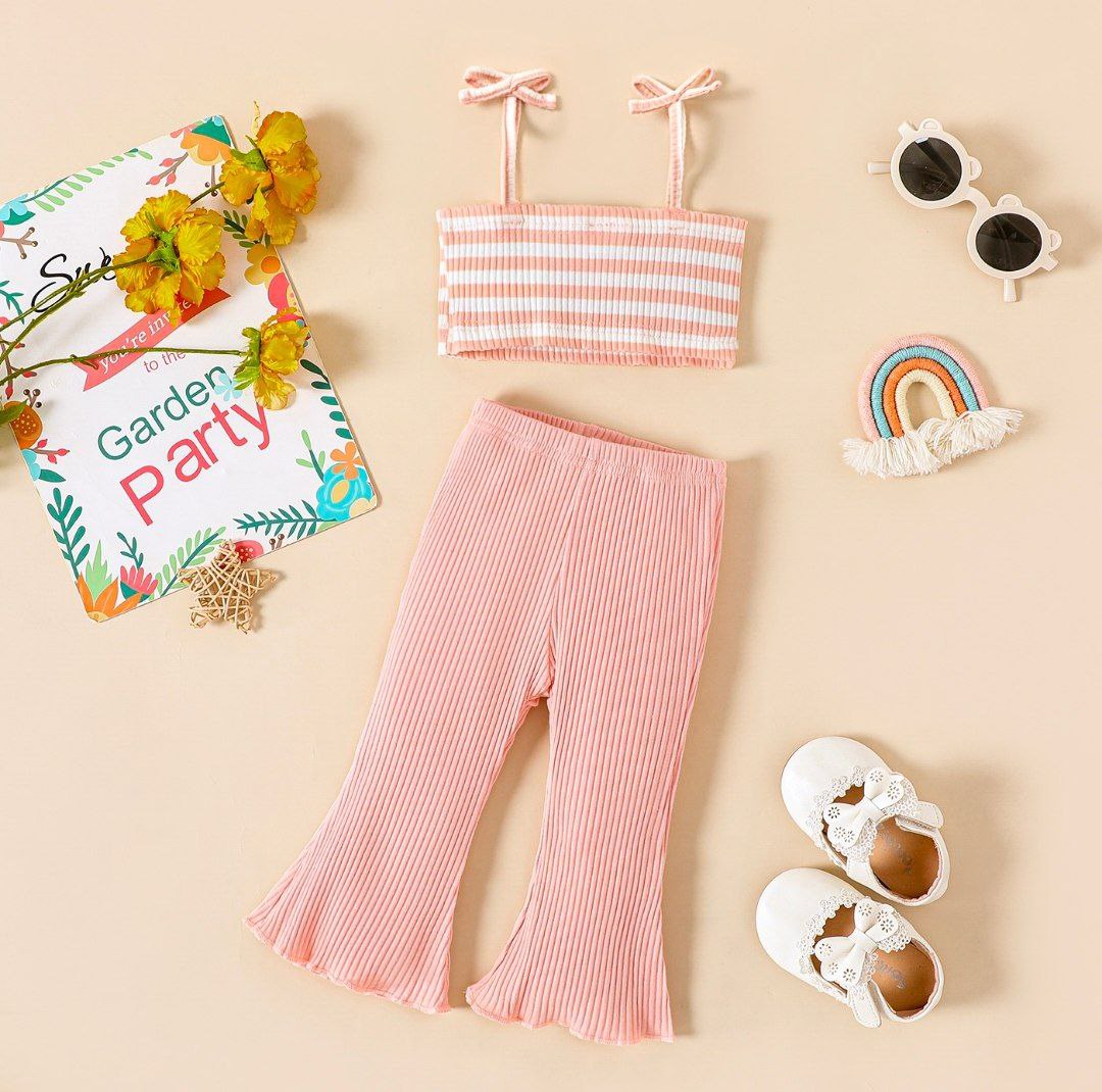 Girls Western Wear Stripe Tops & Bottom Set