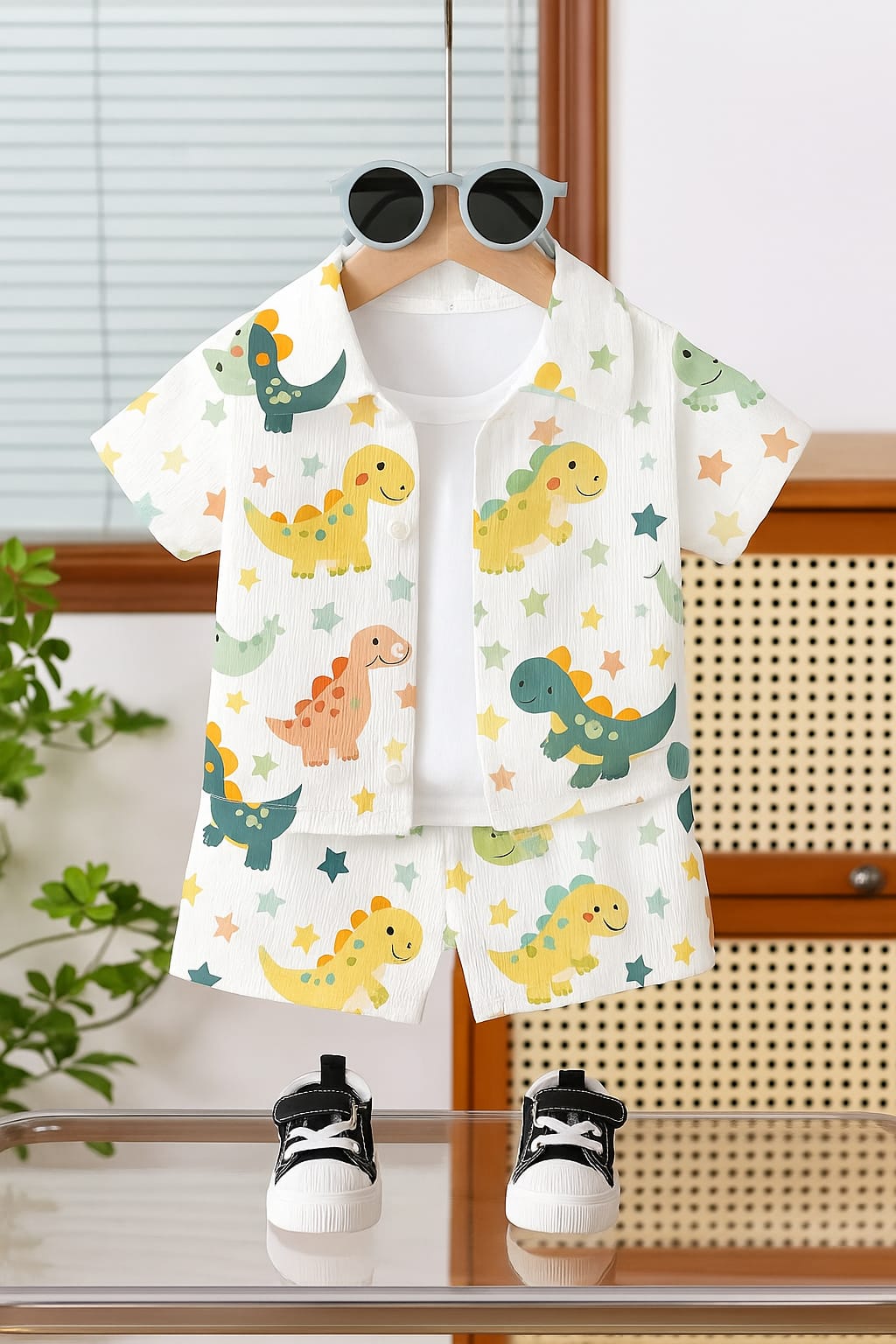 Kukus91 Boys Unisex Cotton Co-ord Set with Dinosaur Print