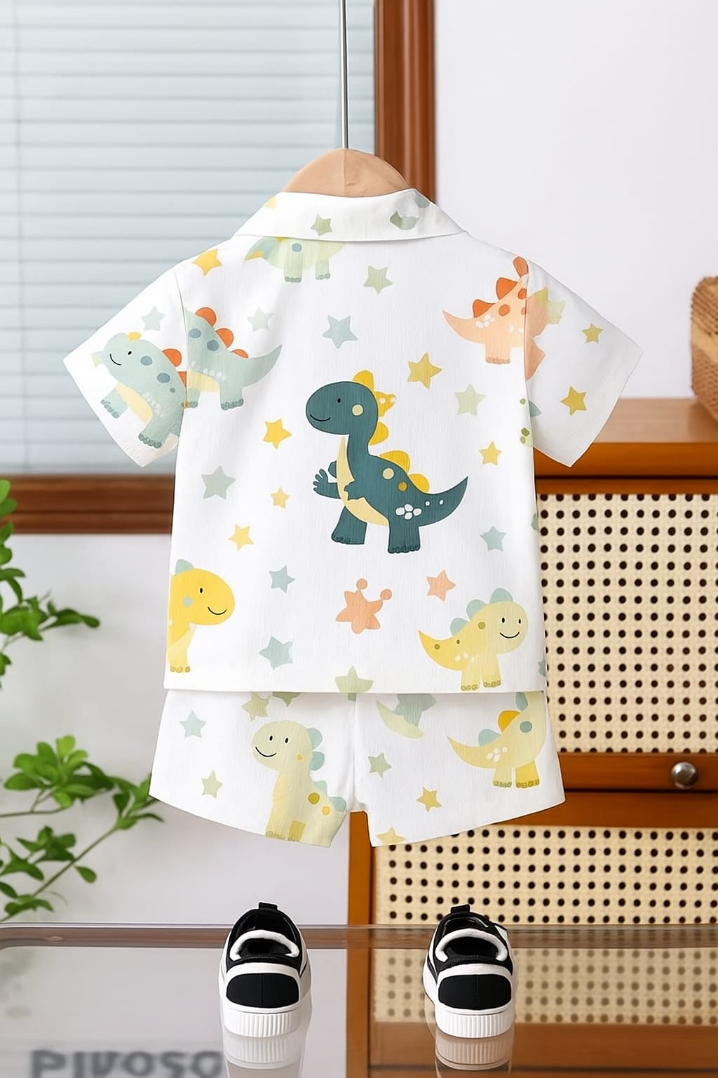 Kukus91 Boys Unisex Cotton Co-ord Set with Dinosaur Print