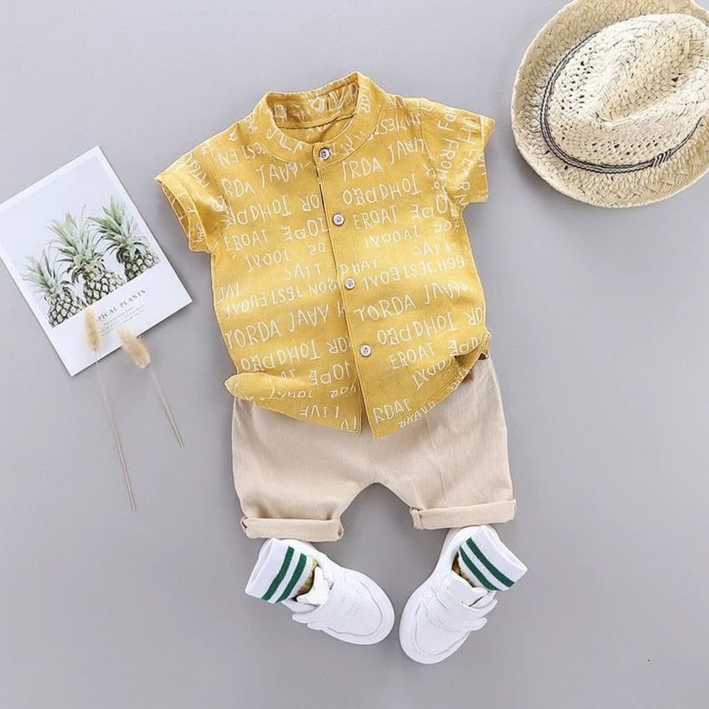 Kukus91 Boy Alphabet Yellow Shirt with Short Pair Set